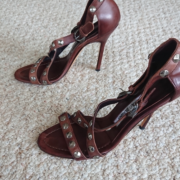 Manolo Blahnik ningia rich Brown Studded Strappy Pump sandals size 37 - Picture 4 of 15